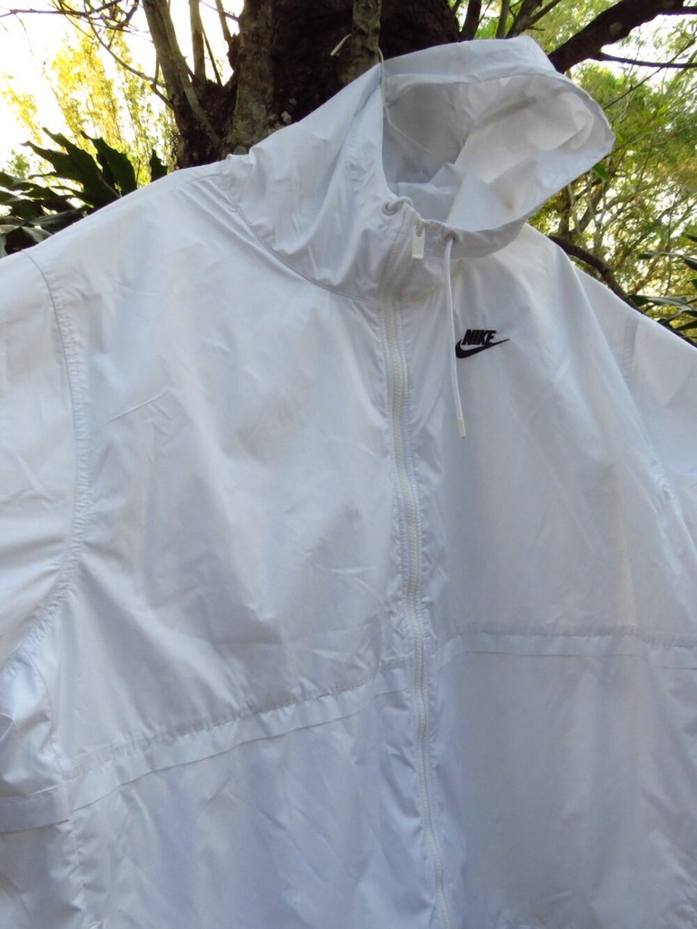 Mens Nike White Zip front windbreaker Jacket 3X with Hood - Picture 3 of 11